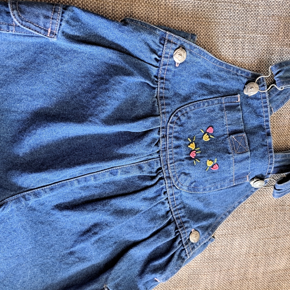 Baby Beluga Blue Denim Overalls with Embroidered Flowers Size 3T